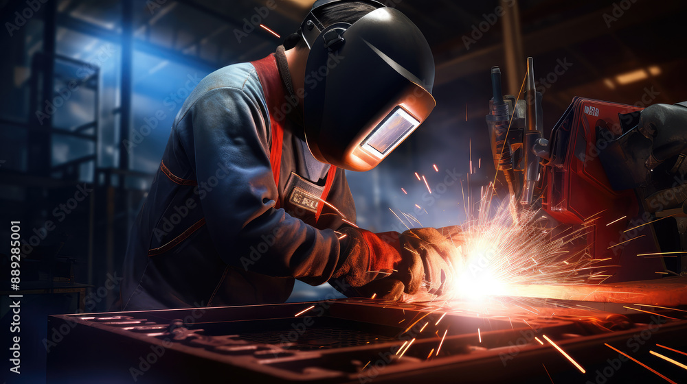 Metalworker Welding in Industrial Workshop Metalworker Welding in Industrial Workshop