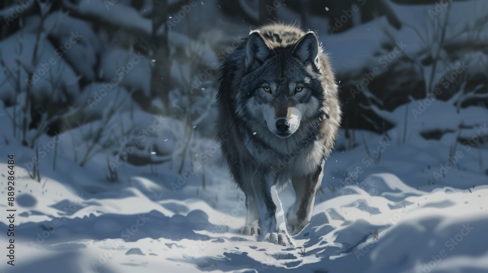 Fototapeta premium wild wolf in natural habitat generative ai