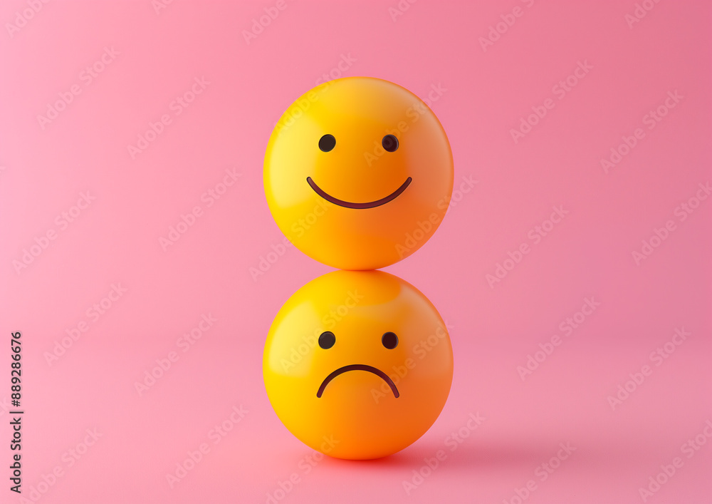 Stacked emoticons with happy and sad faces Stacked emoticons with happy and sad faces