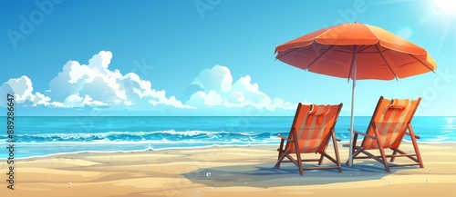 Image of sea with beach and sky in summer. Copyspace banner.