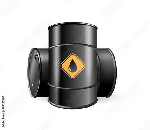 Black barrels for cruel oil or petroleum. Design Template of Packaging for Mockup. Vector photo