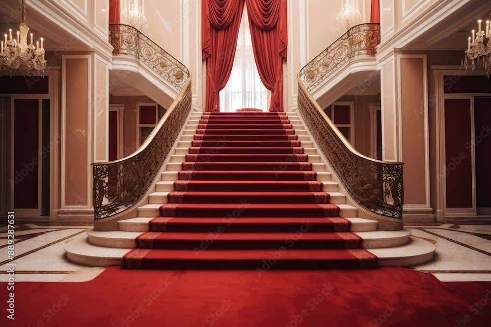 Obraz premium Opulent Grand Staircase with Regal Red Carpet