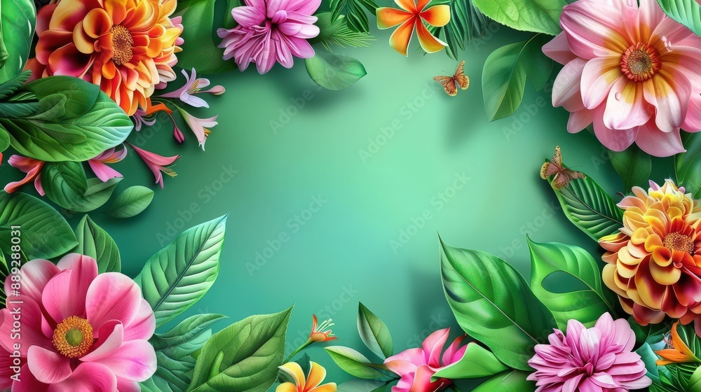 Floral Border with Green Background Floral Border with Green Background
