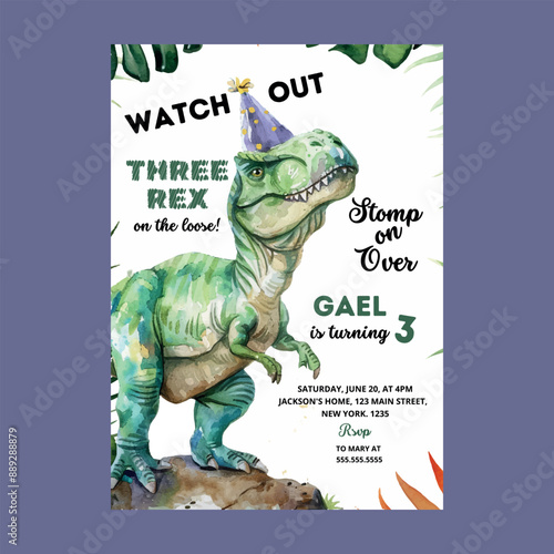 Jungle Dinosaur Three-rex Invitation