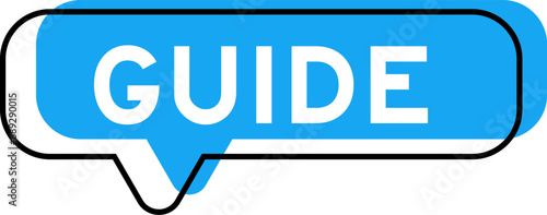 Speech banner and blue shade with word guide on white background
