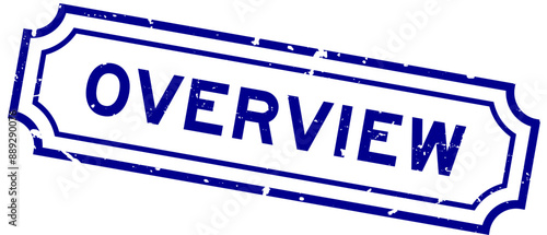 Grunge blue overview word rubber seal stamp on white background