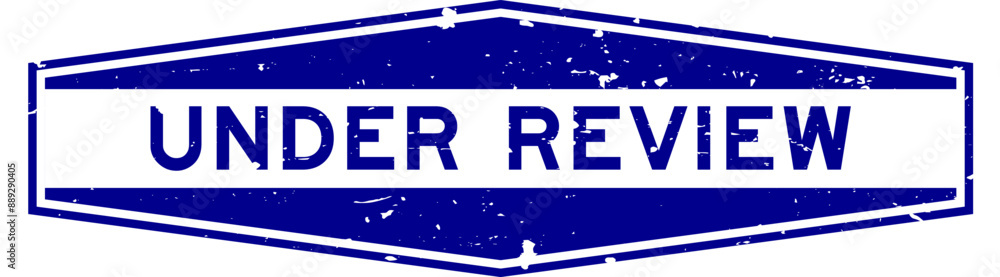 Fototapeta premium Grunge blue under review word hexagon rubber seal stamp on white background