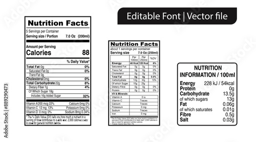 Vector Nutrition Facts template Supplement facts template Label reference Editable font