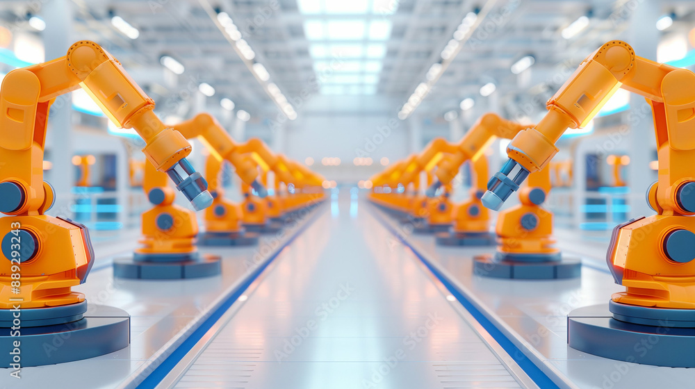 Advanced Robotic Arms in Hi-Tech Automated Facility. Precision Manufacturing Process Advanced Robotic Arms in Hi-Tech Automated Facility. Precision Manufacturing Process