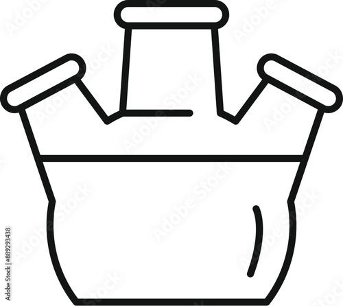 Line icon of a chemical flask with three necks being used for experiments