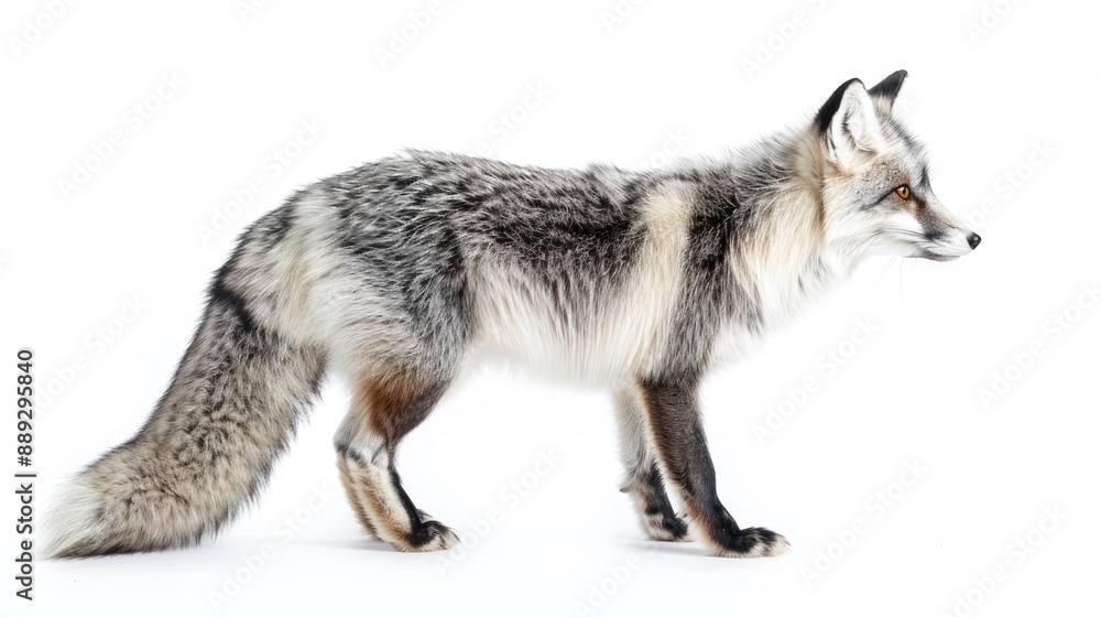 Fototapeta premium Marble Fox full body on white background
