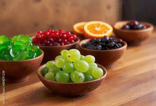 Fresh Fruit Bowl Assortment on Wooden Table photo