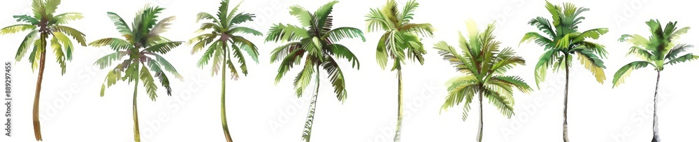 Obraz premium An island palm tree watercolor png with a transparent background