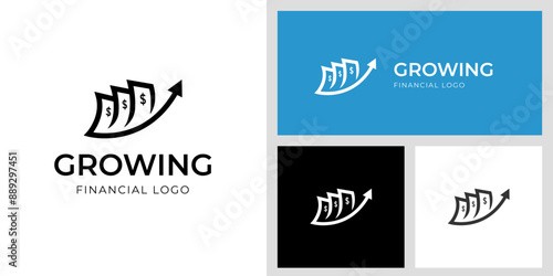 finance grow up logo icon design with dollar and arrow up symbol for finance logo, investor, accounting, profit symbol vector illustration