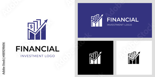 Financial grow up logo icon design with money graphic idea and arrow symbol for accounting, marketing sales statics vector logo illustration