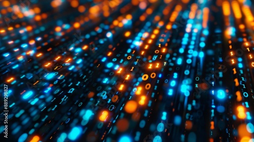 Wallpaper Mural A digital rendering of binary code flowing through space, with glowing blue and orange lights illuminating the ones and zeroes. Torontodigital.ca