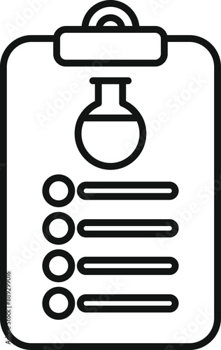 Line art icon of a clipboard with a checklist and flask icon, representing a science experiment plan
