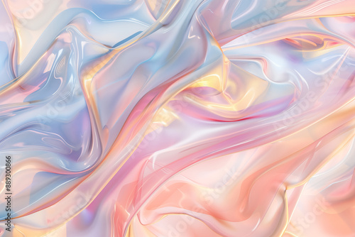 Abstract liquid background in warm pastel apricot and blue colors, shining glossy flow texture.