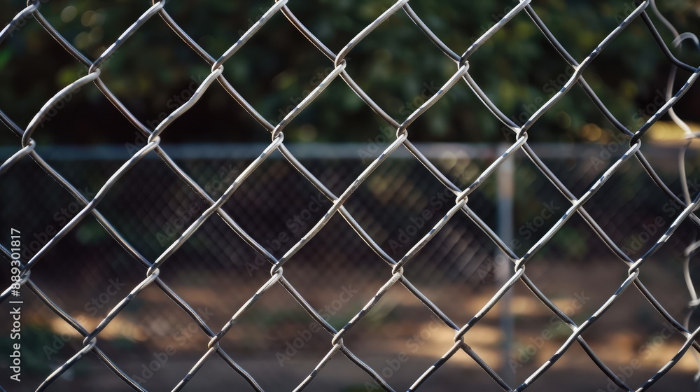 Fototapeta premium Close-Up of Chain Link Fence with Blurred Background