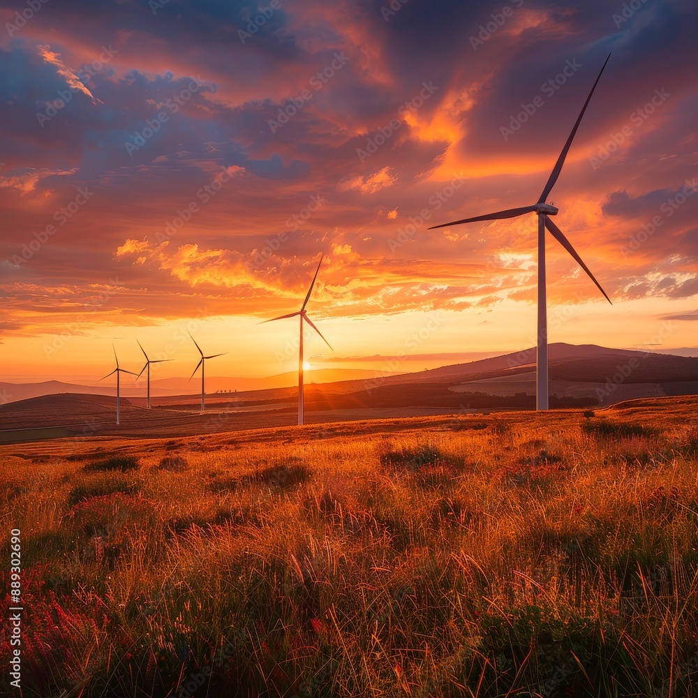 Wind Turbine Farm Golden Hour Sunset Wind Turbine Farm Golden Hour Sunset