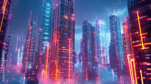 Wallpaper Mural Neon Futuristic Cityscape with Skyscrapers Torontodigital.ca