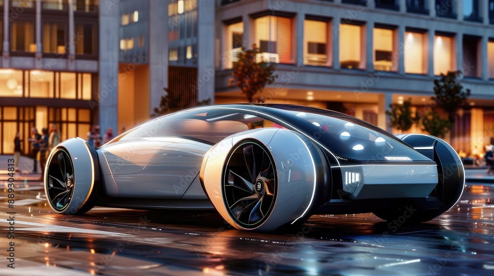 Futuristic Electric Car in Modern Urban Setting Futuristic Electric Car in Modern Urban Setting