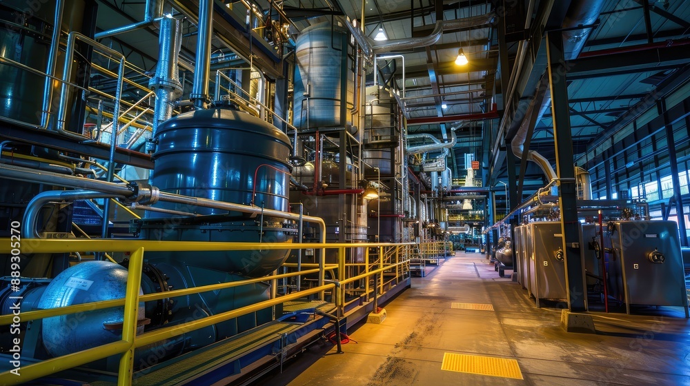 Fototapeta premium Modern Industrial Plant Interior with Machinery