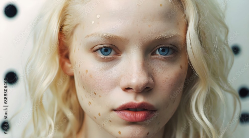 Portrait of beautiful African American female albino model, white Afro, fashion and lifestyle, diversity, people background