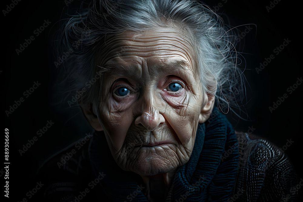 Face of sad very old woman on dark background Face of sad very old woman on dark background