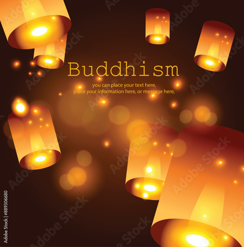 Vesak Lantern vector illustration background - Magha Puja, Asanha Puja, Vesak Puja Day, Thailand culture