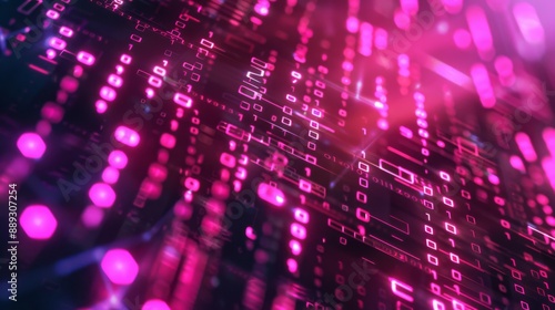 Wallpaper Mural A close-up abstract image of pink binary code numbers and digital lines on a black background. Torontodigital.ca