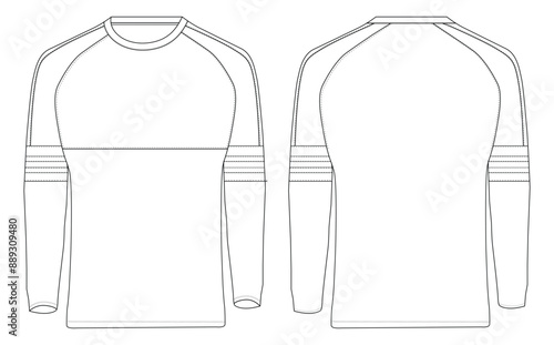 Long Sleeve T Shirt three-quarter sleeves raglan round neck t shirt technical fashion flat sketch vector illustration template front and back