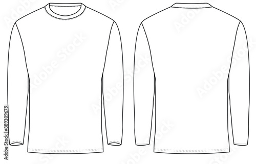 Long Sleeve T Shirt three-quarter sleeves raglan round neck t shirt technical fashion flat sketch vector illustration template front and back