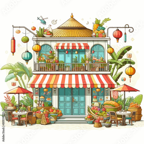 vector of restaurant with high detail in white background  