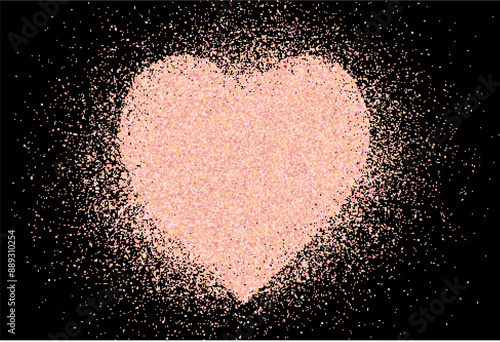 Pink salt or sugar powder, flying dust particles. Crystal of himalayan salt dust grain texture in the shape of heart. Crushed granules of sand or himalaya salt. Vector illustration of spilled powder.