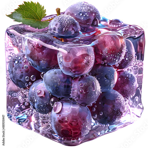 grapes fruit ice cube isolated on transparent background