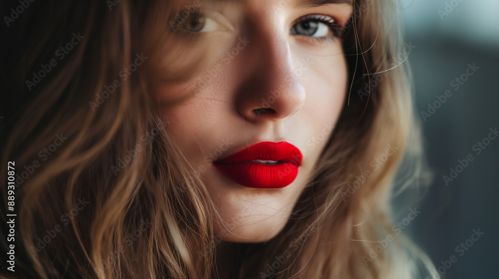 Close-up portrait of a woman with bold red lipstick Close-up portrait of a woman with bold red lipstick