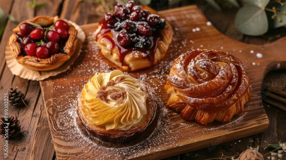 custom made wallpaper toronto digitalThree pastries on a table made of wood