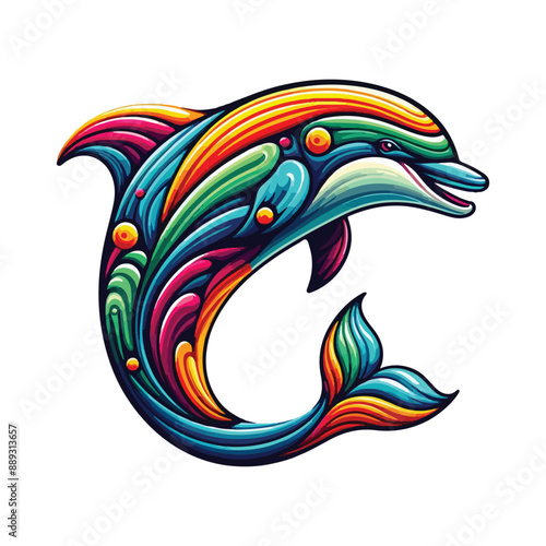 Colorful dolphin fish vector, ocean animal.
