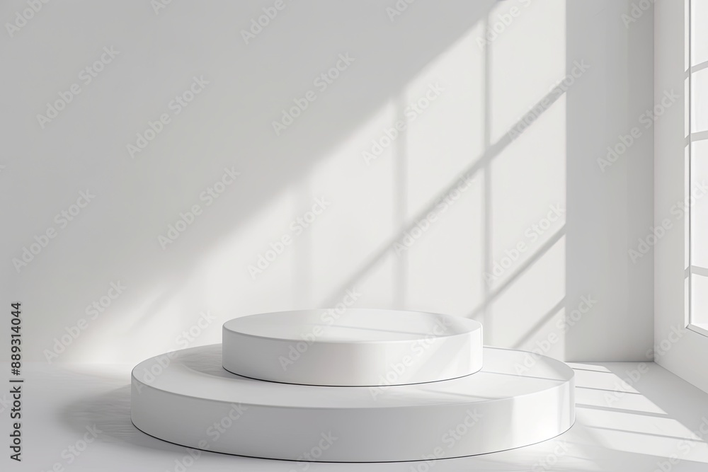 Fototapeta premium A straightforward and stylish circular platform for showcasing products, set against a simple white backdrop to highlight the displayed item