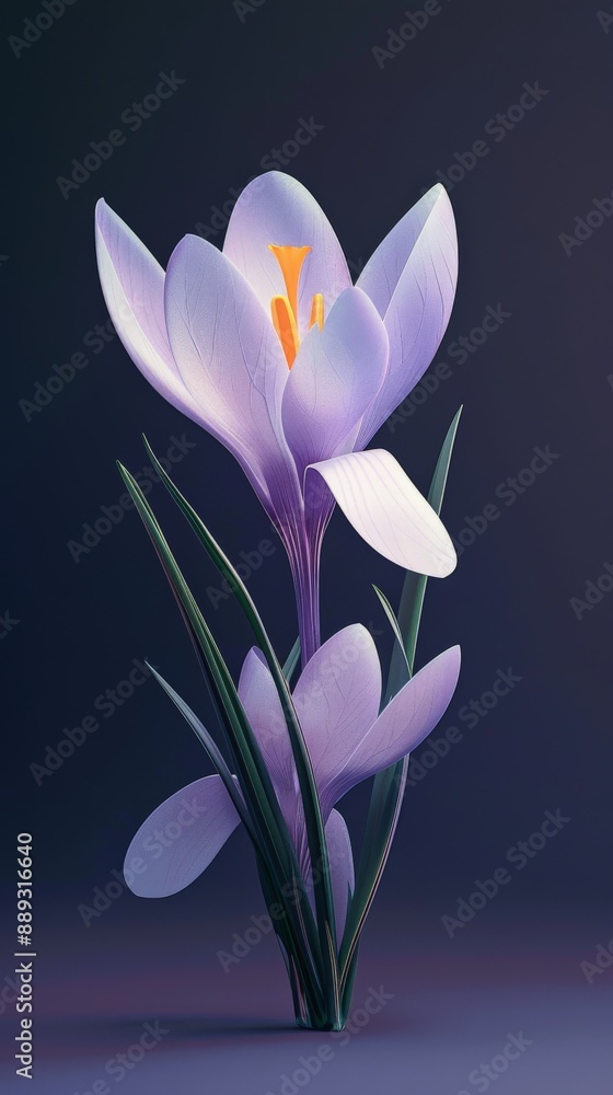 Fototapeta premium A single crocus flower in bloom, viewed from an isometric angle