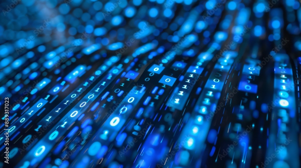 Abstract digital background with flowing lines of blue binary code illuminated with bright blue light. Abstract digital background with flowing lines of blue binary code illuminated with bright blue light.