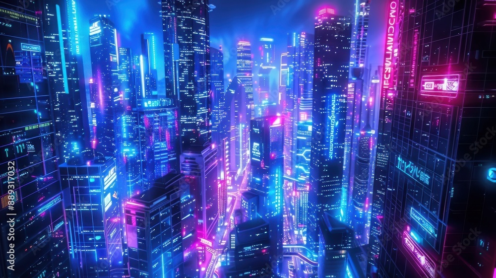 A cyberpunk background with a futuristic cityscape illuminated by vibrant neon lights in colors like electric blue, hot pink, and neon green advanced technology and holographic advertisements fill A cyberpunk background with a futuristic cityscape illuminated by vibrant neon lights in colors like electric blue, hot pink, and neon green advanced technology and holographic advertisements fill