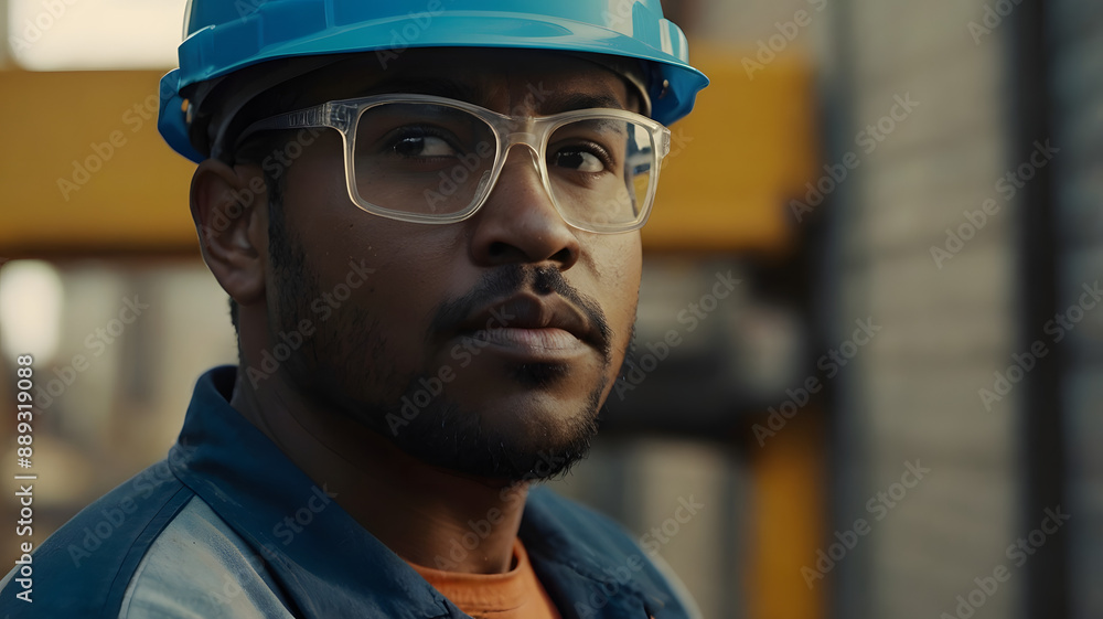 Close-Up of Industrial Worker in Protective Glasses Close-Up of Industrial Worker in Protective Glasses