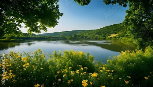 Lake in the forest on a sunny day.
