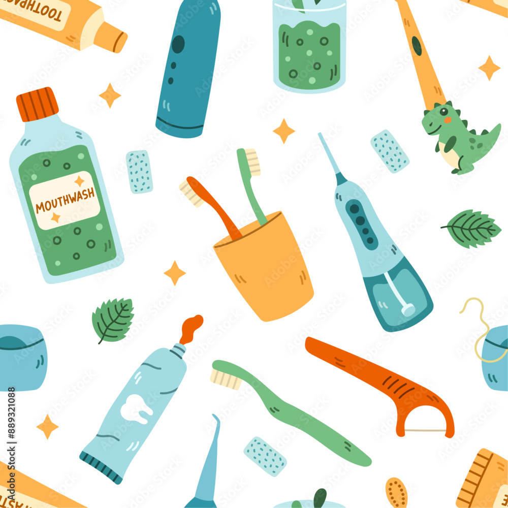 Seamless pattern of dental theme and tooth brushing on white background Seamless pattern of dental theme and tooth brushing on white background