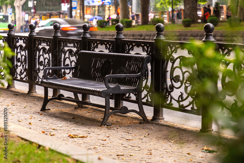 Cast iron bench on Rustaveli Avenue in Tbilisi photo