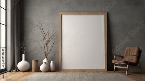 Mockup frame in modern living room interior background generated by AI