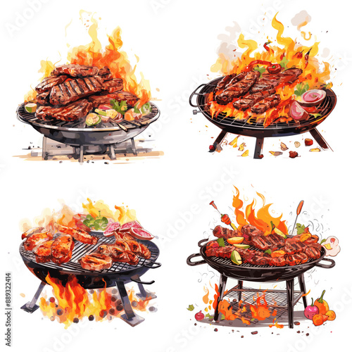 Four different pictures of food being cooked on a grill