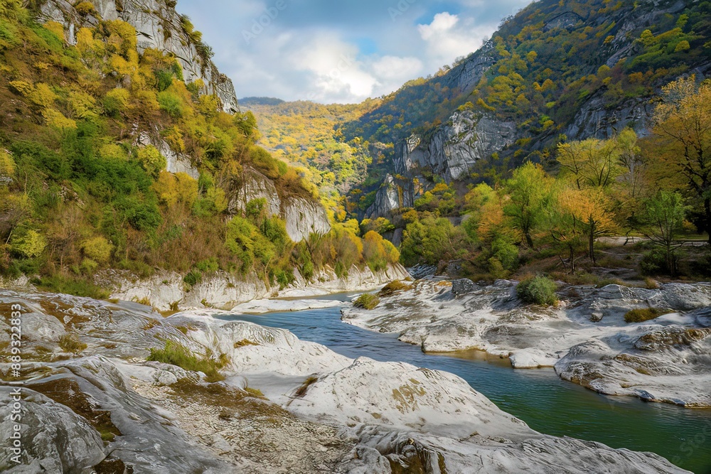 Martvili canyon with rocks with green plants and a river Martvili canyon with rocks with green plants and a river
